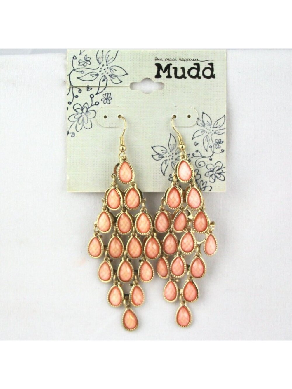 Mudd Earrings Gold-tone Dangle Pink Shimmer Chandelier Hook Dangle